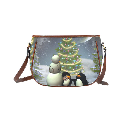 Snowman with penguin and christmas tree Saddle Bag/Small (Model 1649) Full Customization