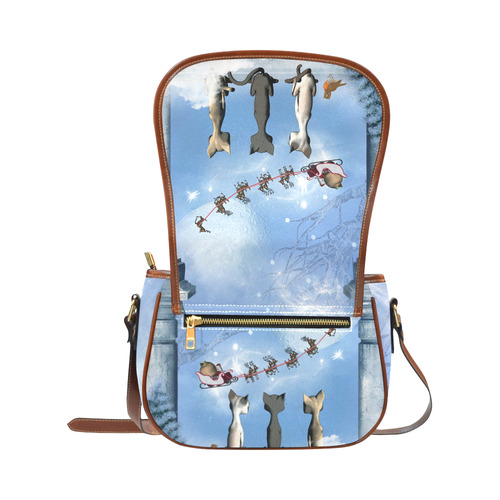 Christmas, cute cats and Santa Claus Saddle Bag/Small (Model 1649) Full Customization