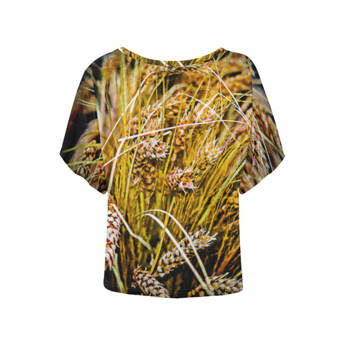 Grain Wheat wheatear Autumn Crop Thanksgiving Women's Batwing-Sleeved Blouse T shirt (Model T44)