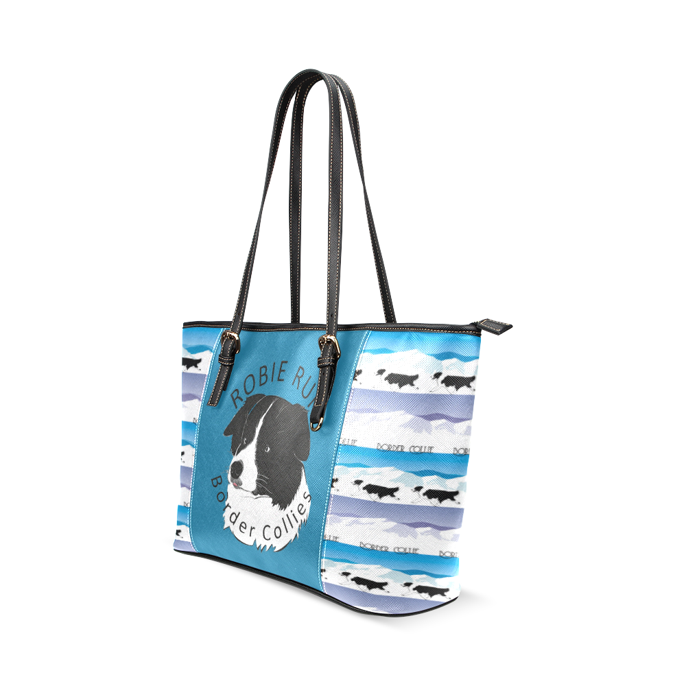 Border Collie Rockin The Rockies Leather Tote Bag/Small (Model 1640)