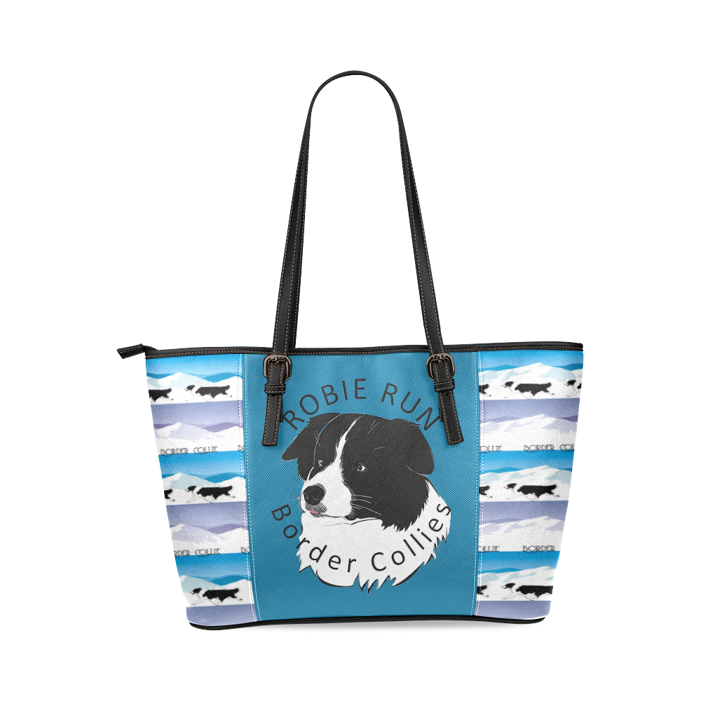 Border Collie Rockin The Rockies Leather Tote Bag/Small (Model 1640)