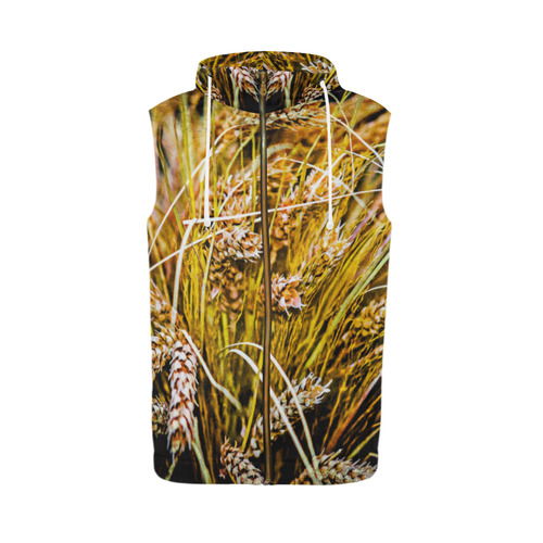 Grain Wheat wheatear Autumn Crop Thanksgiving All Over Print Sleeveless Zip Up Hoodie for Men (Model H16)