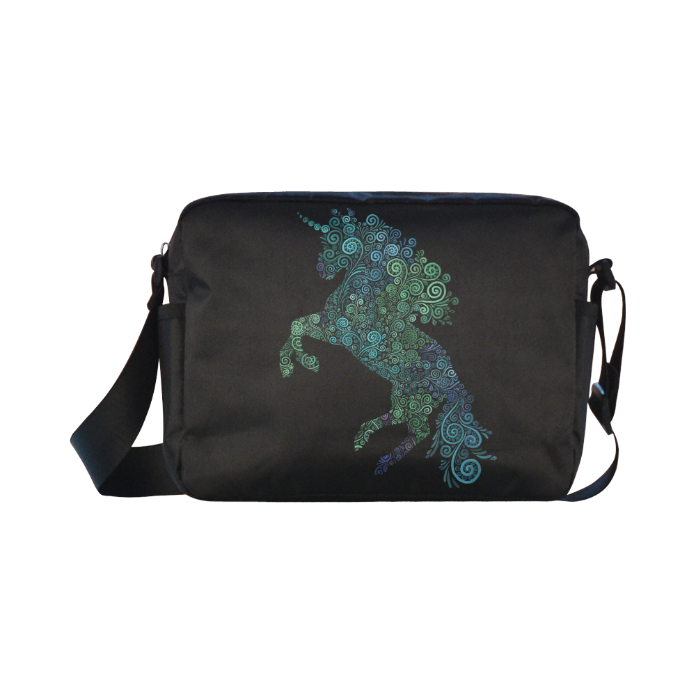 3D Psychedelic Unicorn blue and green Classic Cross-body Nylon Bags (Model 1632)