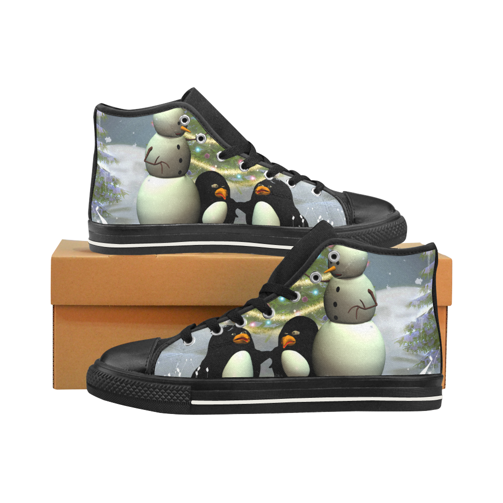 Snowman with penguin and christmas tree Men’s Classic High Top Canvas Shoes /Large Size (Model 017)