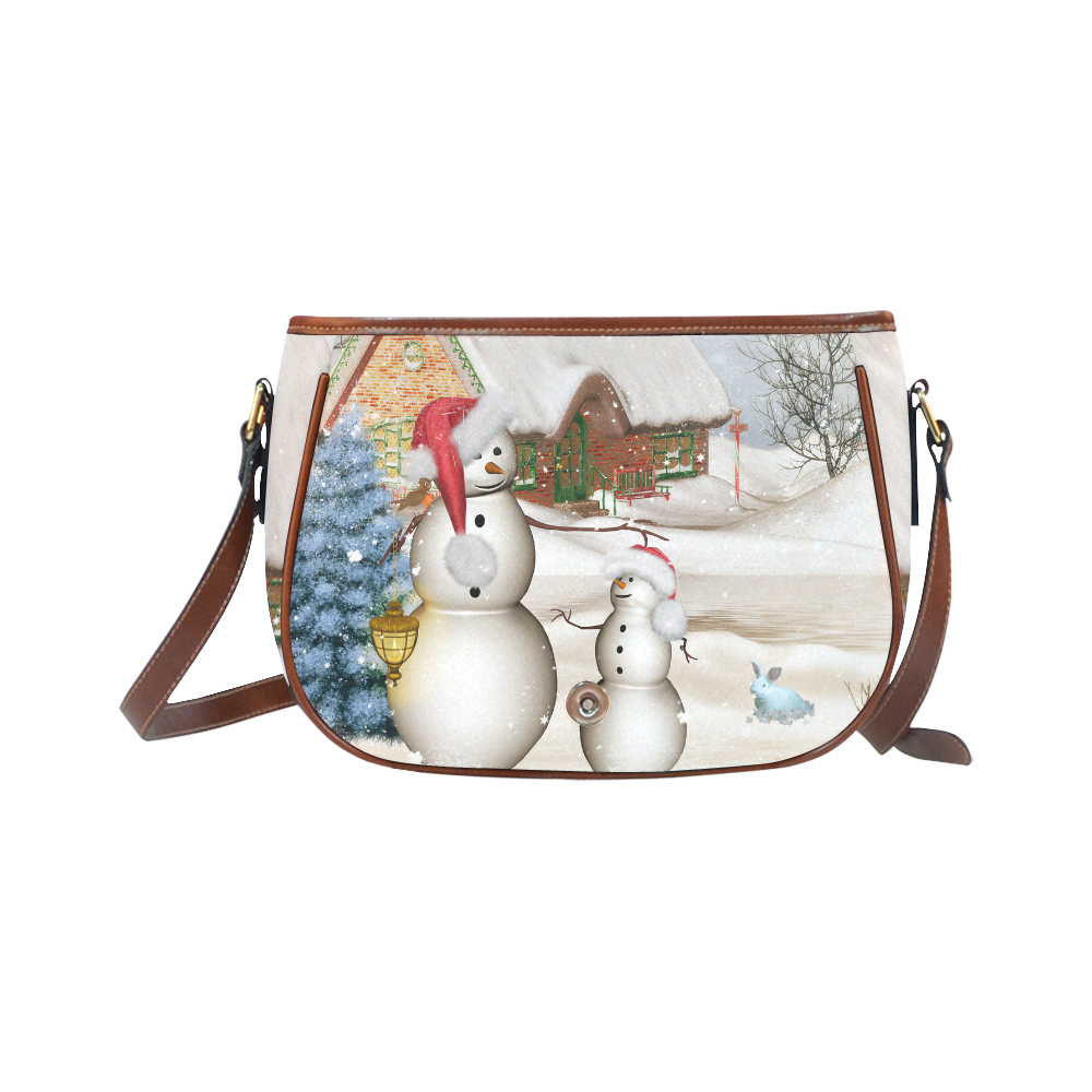 Christmas, Funny snowman with hat Saddle Bag/Small (Model 1649) Full Customization