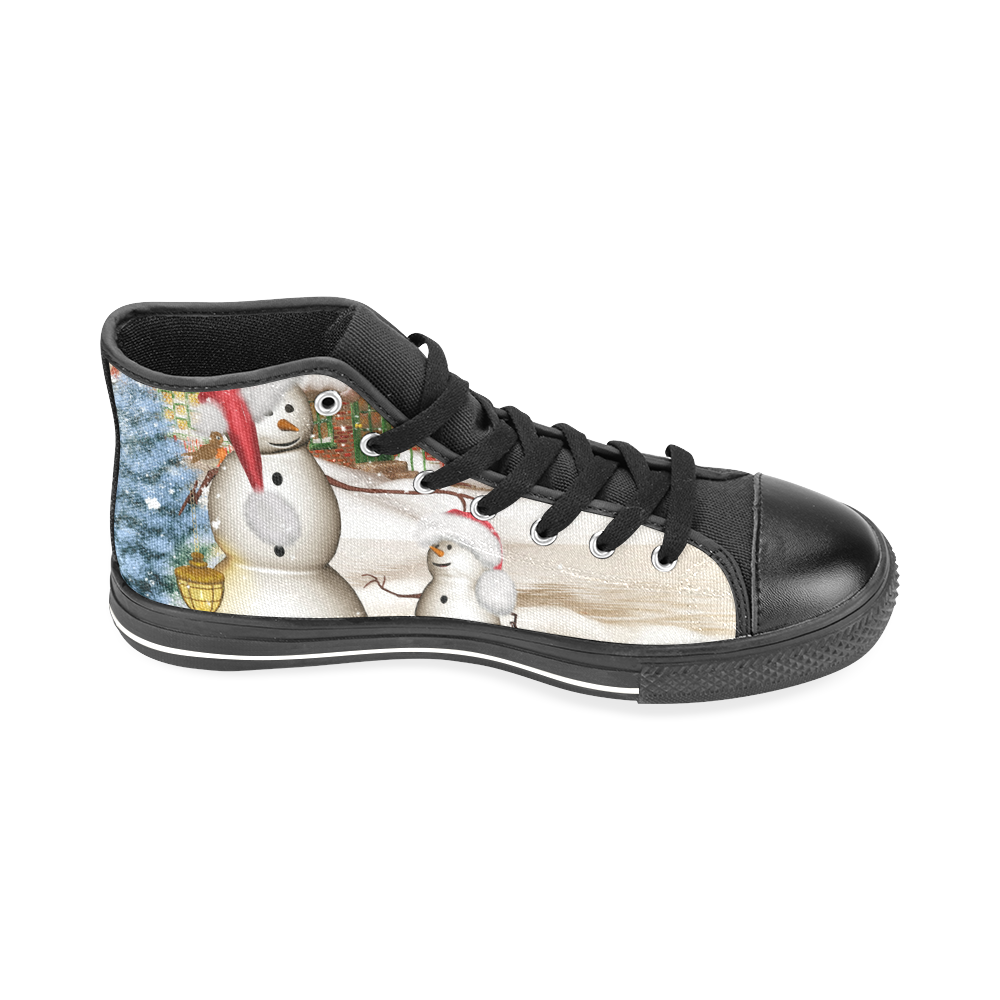 Christmas, Funny snowman with hat Men’s Classic High Top Canvas Shoes /Large Size (Model 017)