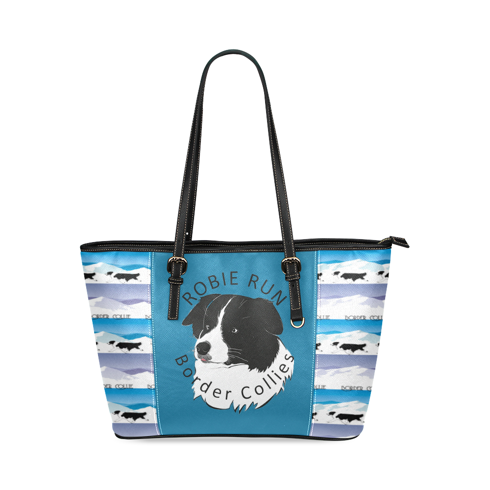 Border Collie Rockin The Rockies Leather Tote Bag/Small (Model 1640)