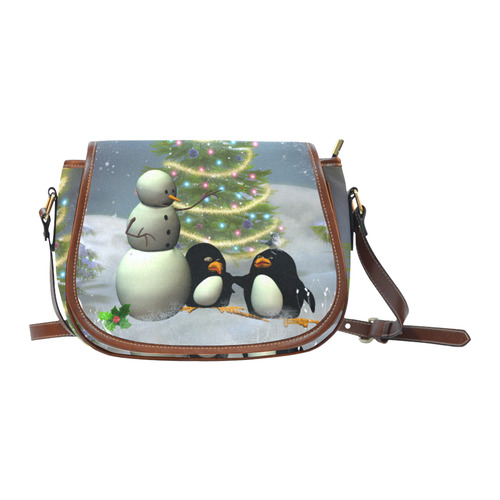 Snowman with penguin and christmas tree Saddle Bag/Small (Model 1649) Full Customization
