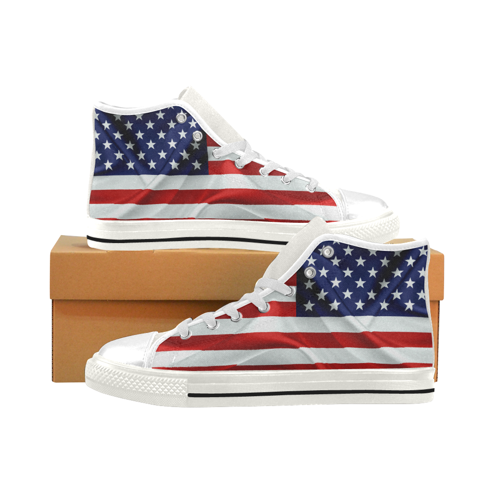 America Flag Banner Patriot Stars Stripes Freedom Men’s Classic High Top Canvas Shoes (Model 017)