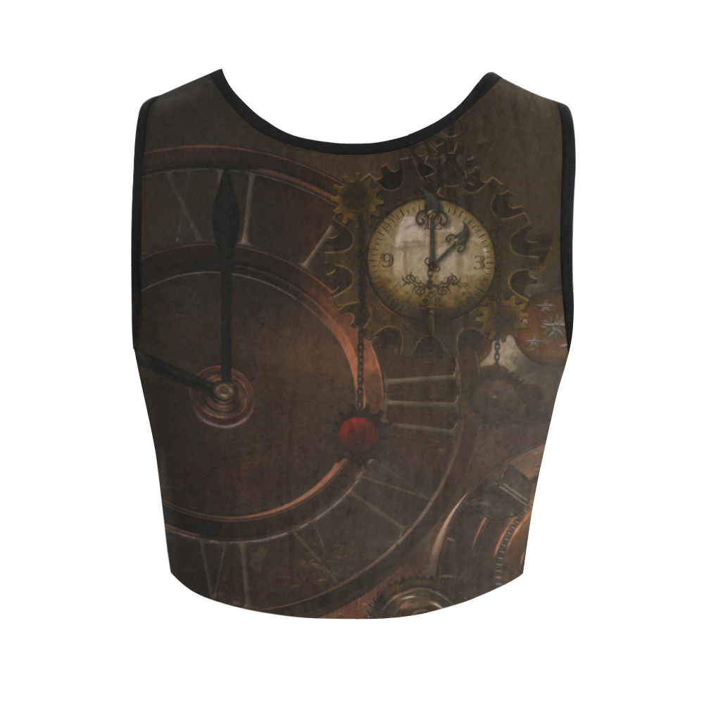 Vintage gothic brown steampunk clocks and gears Women's Crop Top (Model T42)