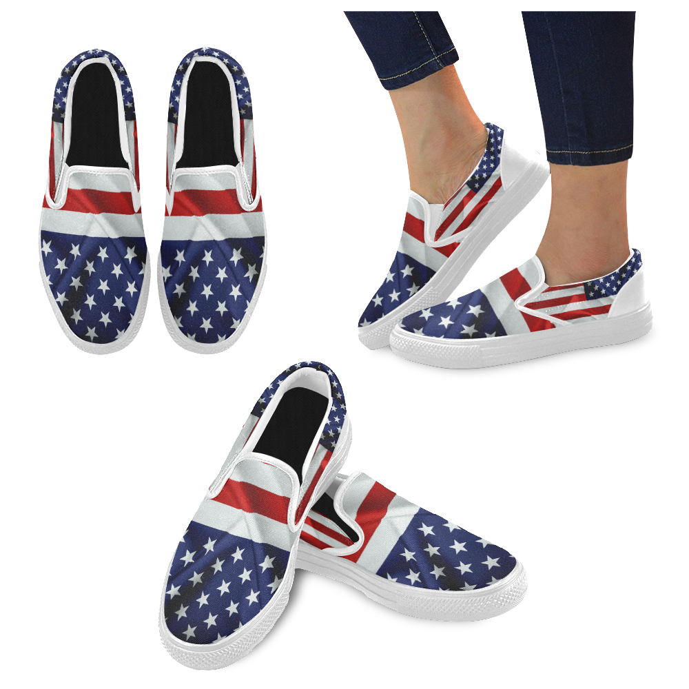 America Flag Banner Patriot Stars Stripes Freedom Slip-on Canvas Shoes for Men/Large Size (Model 019)