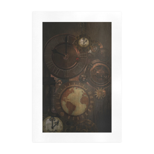 Vintage gothic brown steampunk clocks and gears Art Print 19‘’x28‘’