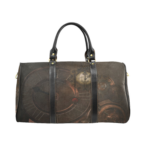 Vintage gothic brown steampunk clocks and gears New Waterproof Travel Bag/Large (Model 1639)