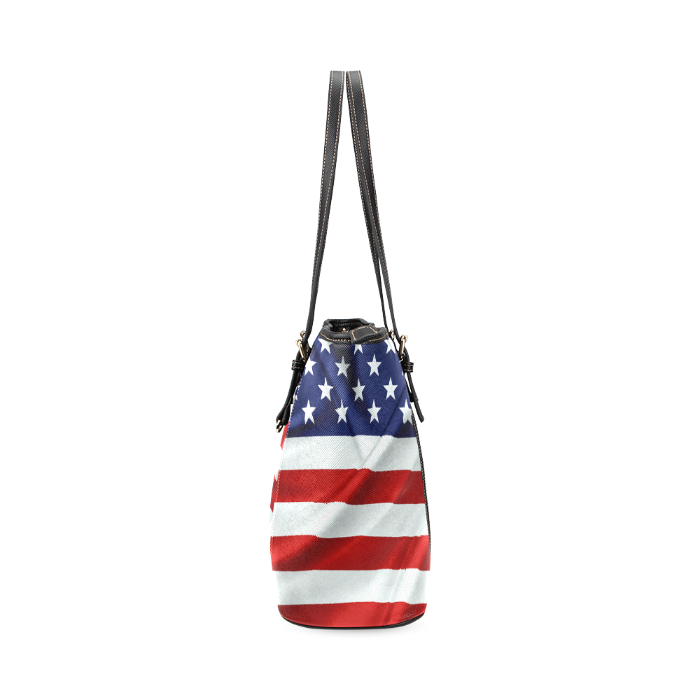 America Flag Banner Patriot Stars Stripes Freedom Leather Tote Bag/Large (Model 1640)