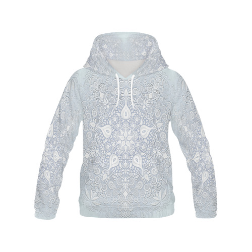 White and Blue Watercolor Mandala All Over Print Hoodie for Men (USA Size) (Model H13)