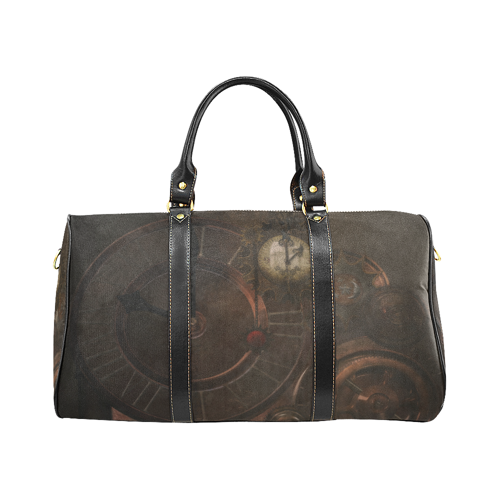 Vintage gothic brown steampunk clocks and gears New Waterproof Travel Bag/Small (Model 1639)