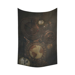Vintage gothic brown steampunk clocks and gears Cotton Linen Wall Tapestry 60"x 90"