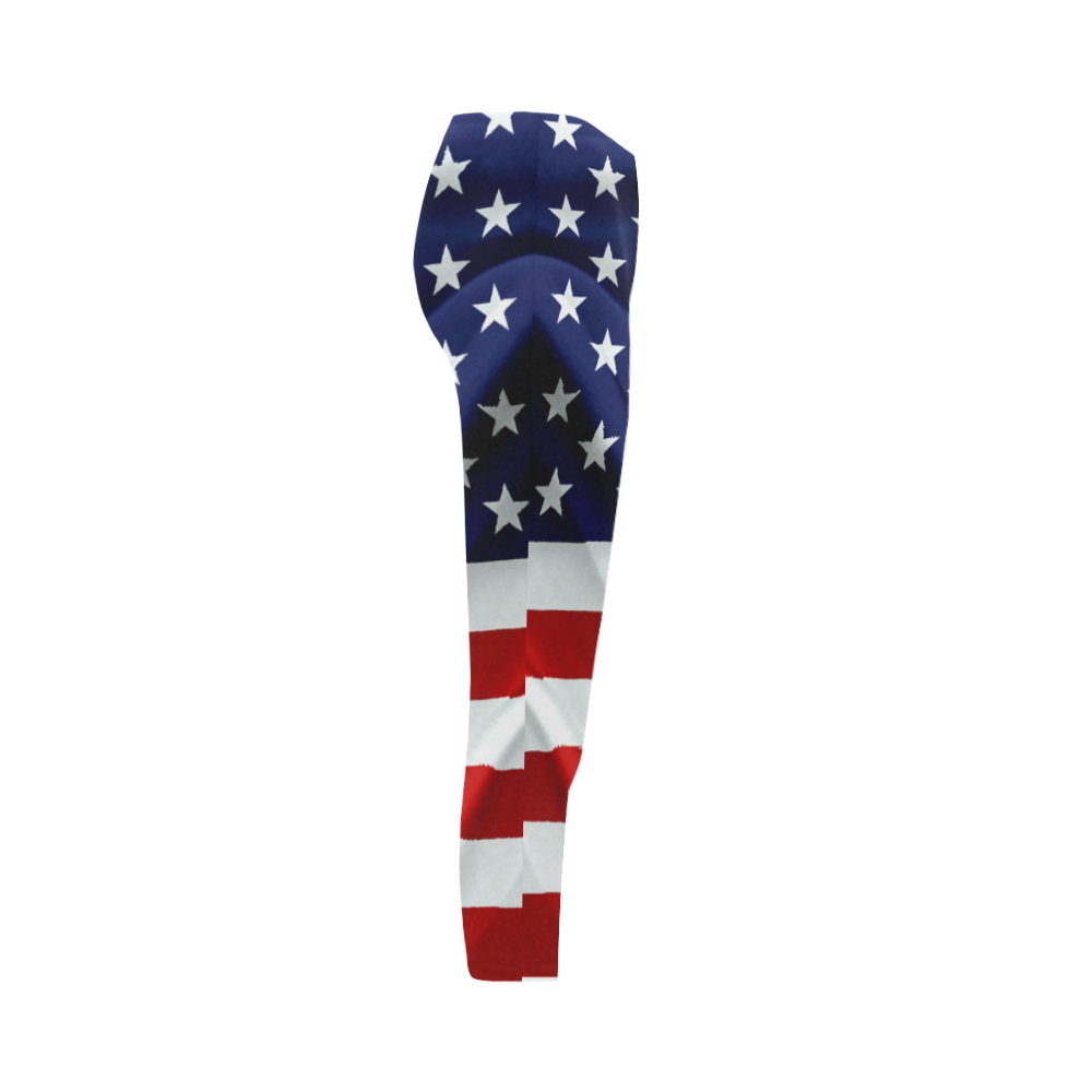 America Flag Banner Patriot Stars Stripes Freedom Capri Legging (Model L02)