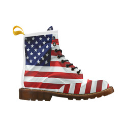 America Flag Banner Patriot Stars Stripes Freedom High Grade PU Leather Martin Boots For Men Model 402H