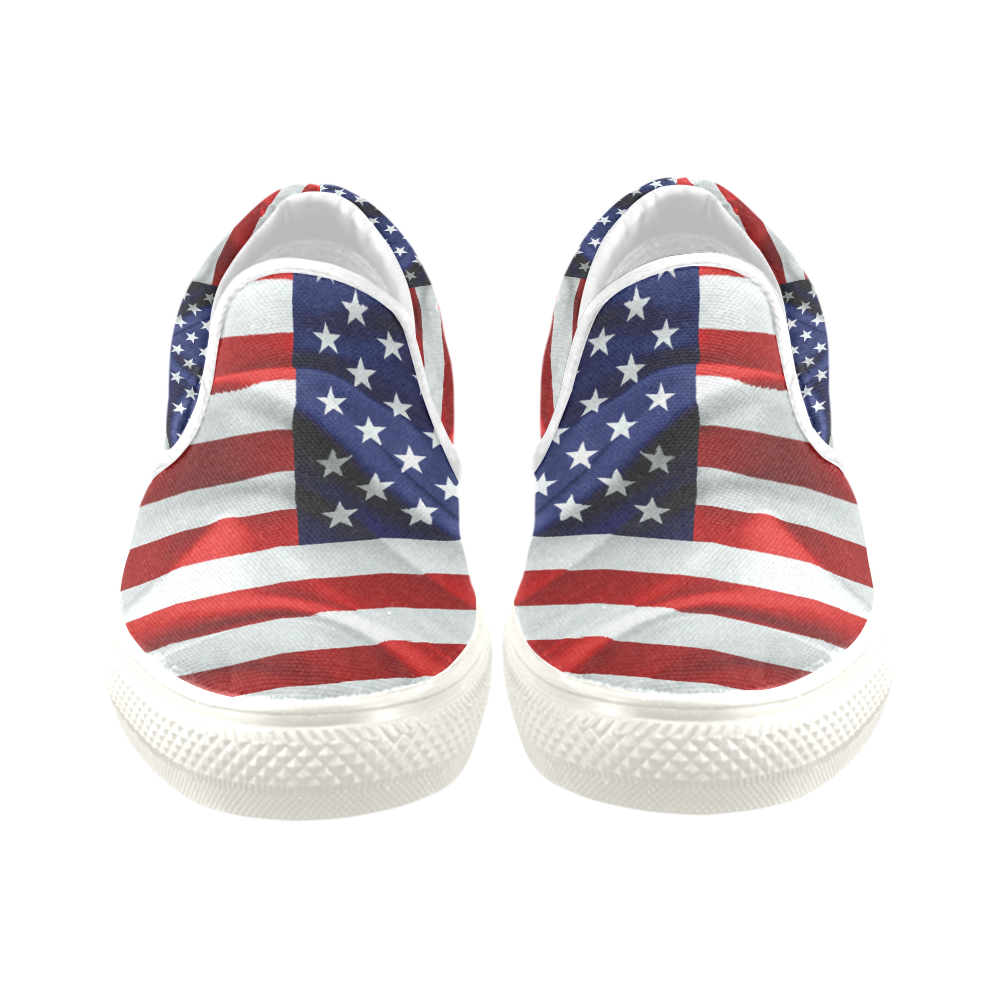 America Flag Banner Patriot Stars Stripes Freedom Slip-on Canvas Shoes for Kid (Model 019)