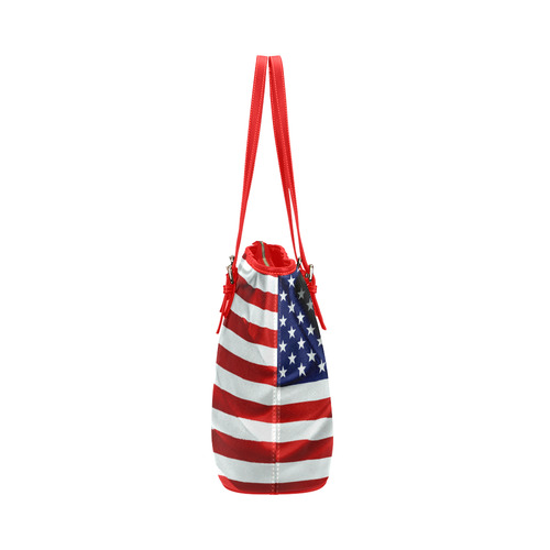 America Flag Banner Patriot Stars Stripes Freedom Leather Tote Bag/Small (Model 1651)