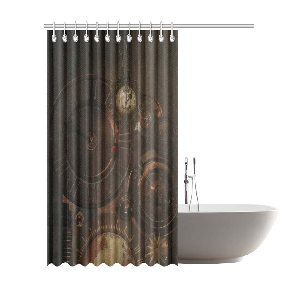 Vintage gothic brown steampunk clocks and gears Shower Curtain 72"x84"