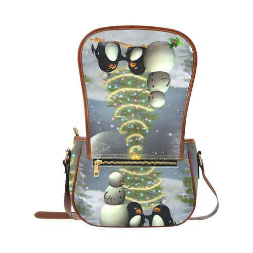 Snowman with penguin and christmas tree Saddle Bag/Large (Model 1649)
