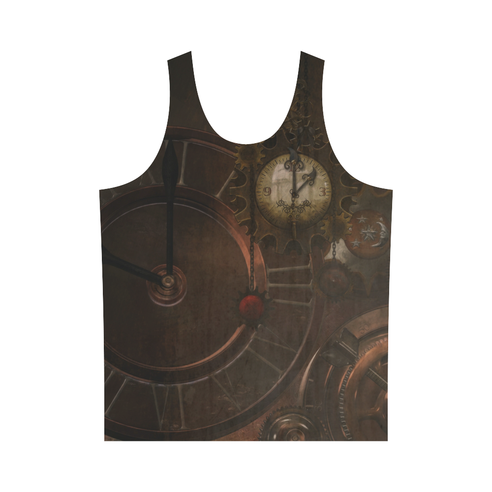 Vintage gothic brown steampunk clocks and gears All Over Print Tank Top for Men (Model T43)