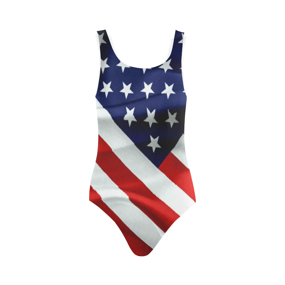 America Flag Banner Patriot Stars Stripes Freedom Vest One Piece Swimsuit (Model S04)