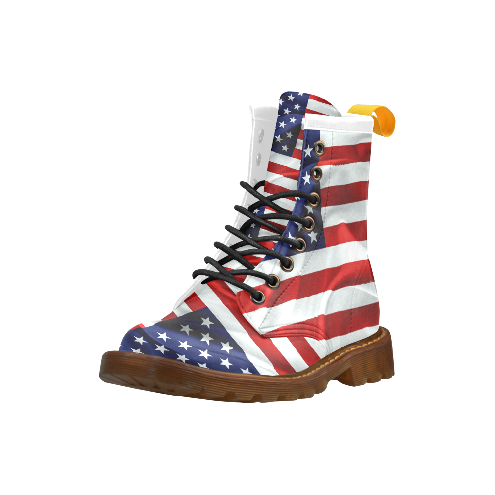 America Flag Banner Patriot Stars Stripes Freedom High Grade PU Leather Martin Boots For Men Model 402H