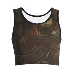 Vintage gothic brown steampunk clocks and gears Women's Crop Top (Model T42)