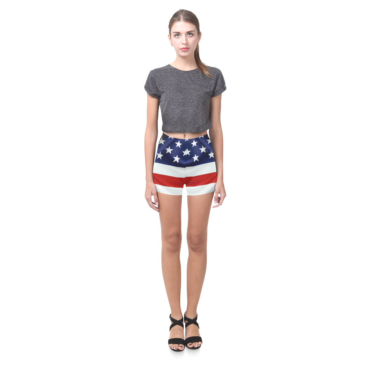 America Flag Banner Patriot Stars Stripes Freedom Briseis Skinny Shorts (Model L04)