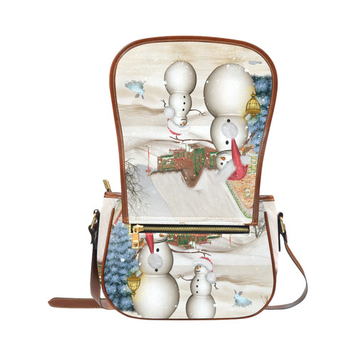 Christmas, Funny snowman with hat Saddle Bag/Large (Model 1649)