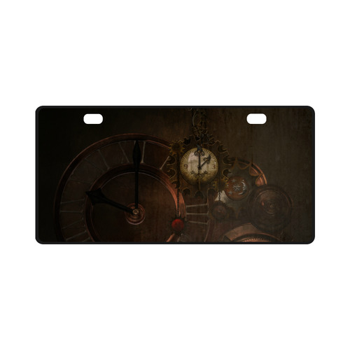 Vintage gothic brown steampunk clocks and gears License Plate