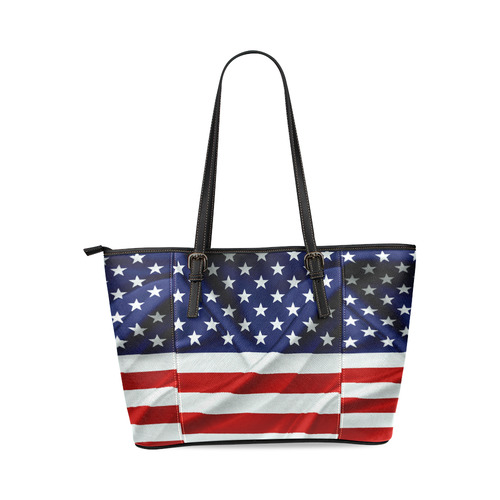 America Flag Banner Patriot Stars Stripes Freedom Leather Tote Bag/Small (Model 1640)