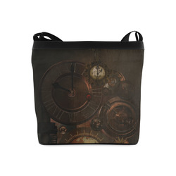 Vintage gothic brown steampunk clocks and gears Crossbody Bags (Model 1613)