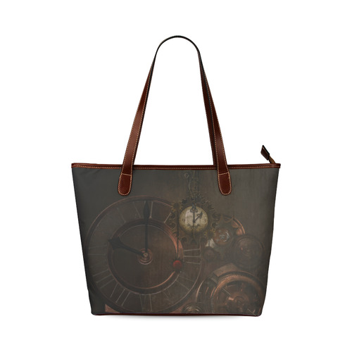 Vintage gothic brown steampunk clocks and gears Shoulder Tote Bag (Model 1646)