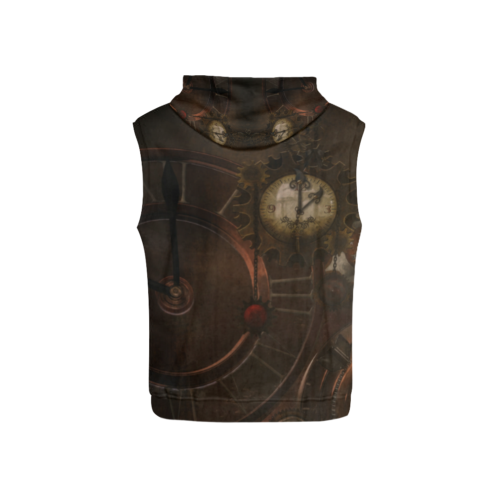 Vintage gothic brown steampunk clocks and gears All Over Print Sleeveless Hoodie for Kid (Model H15)