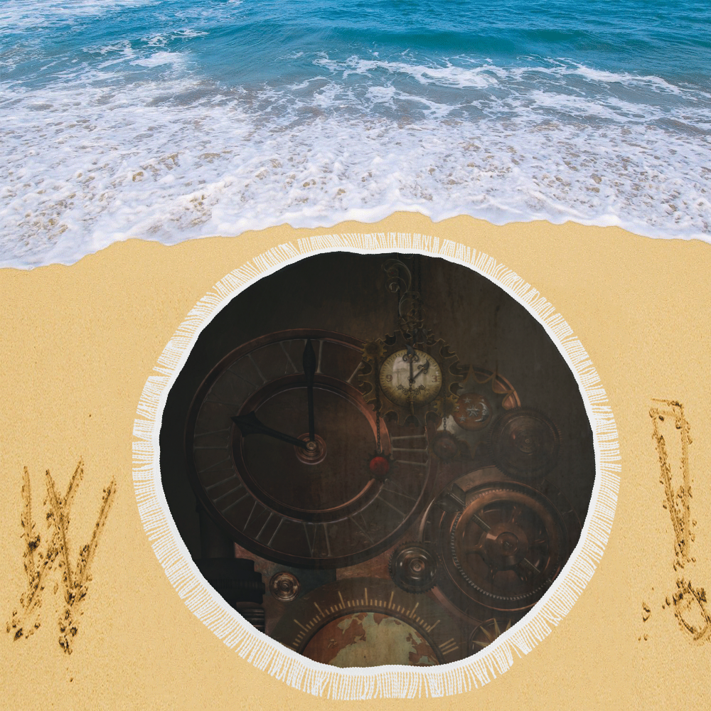 Vintage gothic brown steampunk clocks and gears Circular Beach Shawl 59"x 59"