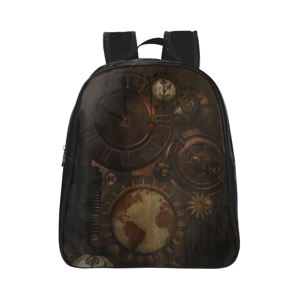 Vintage gothic brown steampunk clocks and gears School Backpack (Model 1601)(Small)