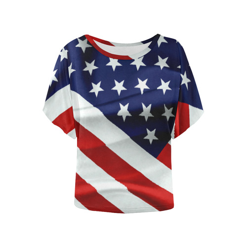 America Flag Banner Patriot Stars Stripes Freedom Women's Batwing-Sleeved Blouse T shirt (Model T44)