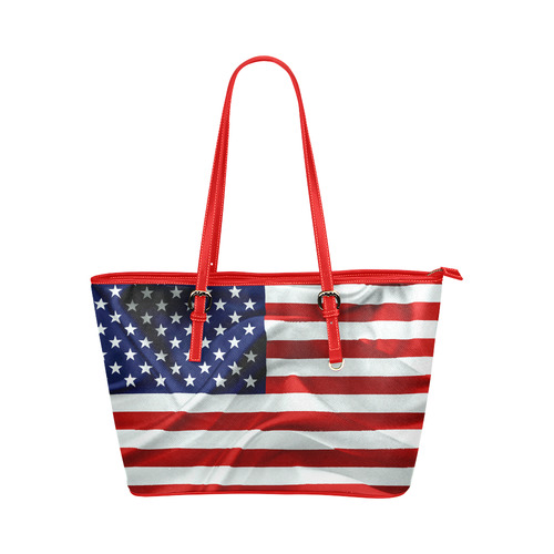 America Flag Banner Patriot Stars Stripes Freedom Leather Tote Bag/Small (Model 1651)