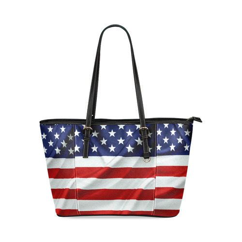 America Flag Banner Patriot Stars Stripes Freedom Leather Tote Bag/Large (Model 1640)
