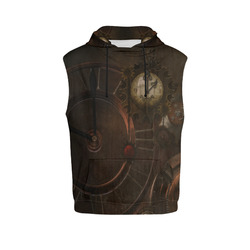 Vintage gothic brown steampunk clocks and gears All Over Print Sleeveless Hoodie for Men (Model H15)
