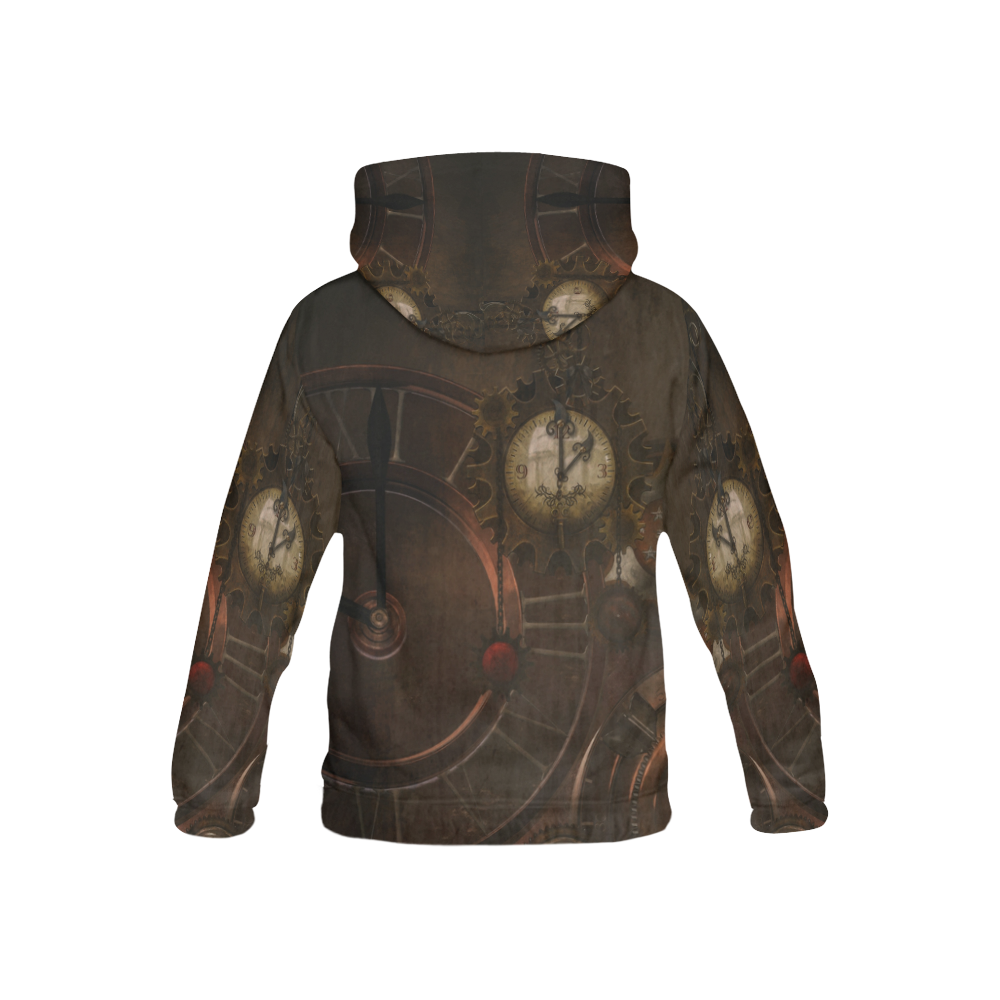 Vintage gothic brown steampunk clocks and gears All Over Print Hoodie for Kid (USA Size) (Model H13)