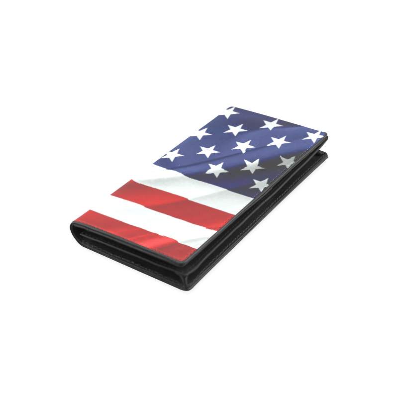 America Flag Banner Patriot Stars Stripes Freedom Women's Leather Wallet (Model 1611)