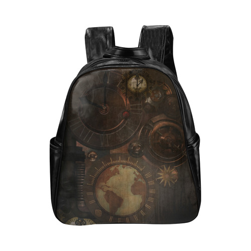 Vintage gothic brown steampunk clocks and gears Multi-Pockets Backpack (Model 1636)