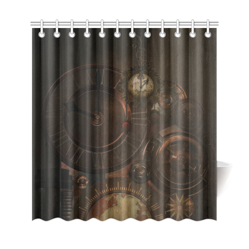 Vintage gothic brown steampunk clocks and gears Shower Curtain 69"x72"