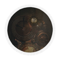 Vintage gothic brown steampunk clocks and gears Circular Beach Shawl 59"x 59"