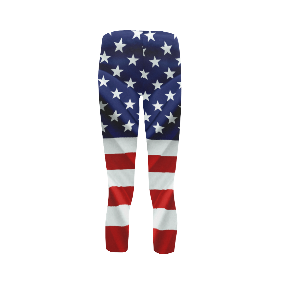 America Flag Banner Patriot Stars Stripes Freedom Capri Legging (Model L02)